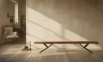 Wooden Live Edge Bench 56mm Solid thickness with Black powder coated Iron Base