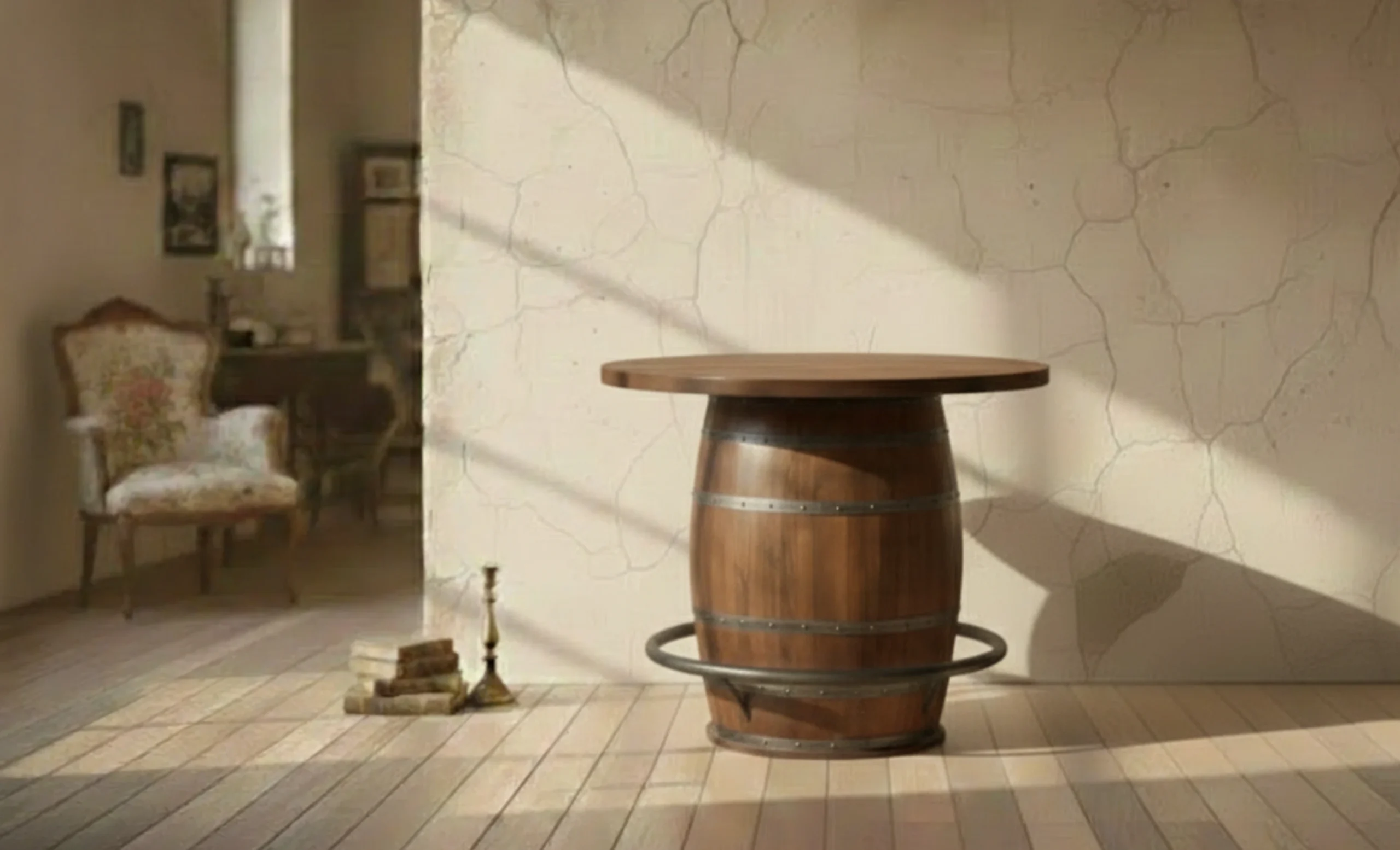 Whiskey Barrel Bar Table (KBAR019) Whiskey Barrel Bar Table - Image 1