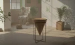 Wooden Accent Table with Iron Base