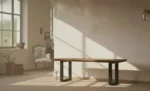 Wooden Bench with Iron Base
