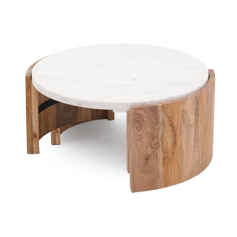 1001 Coffee Table White Marble Mango Wood - Image 1