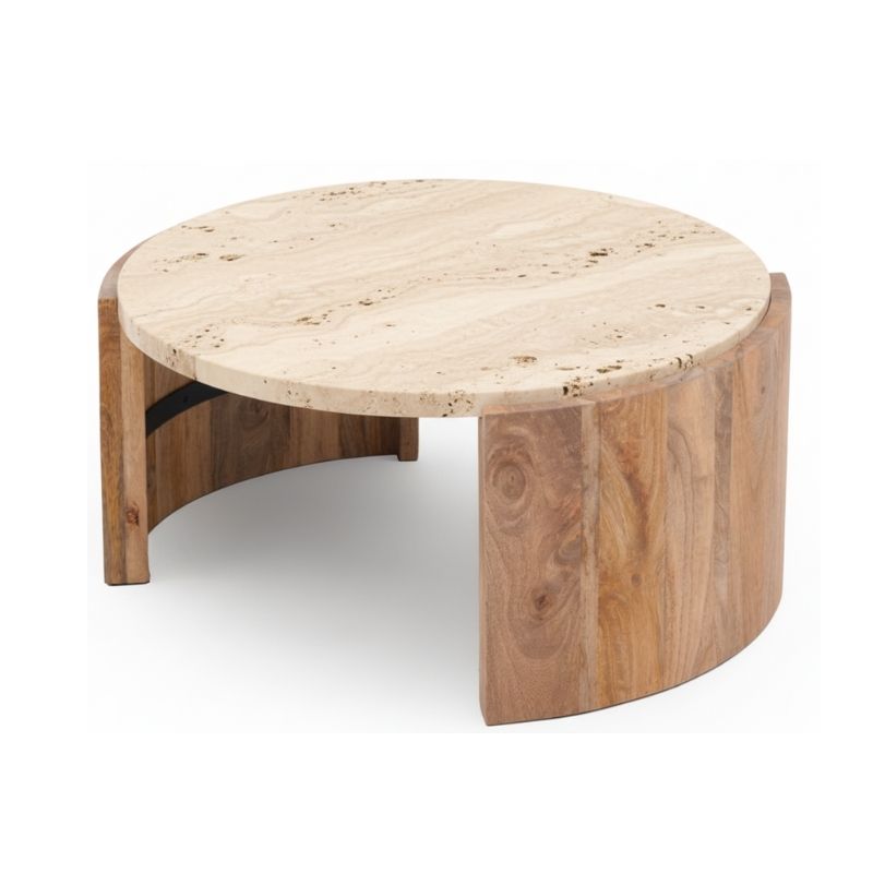 1004 Coffee Table Travertine Stone Mango Wood - Image 1