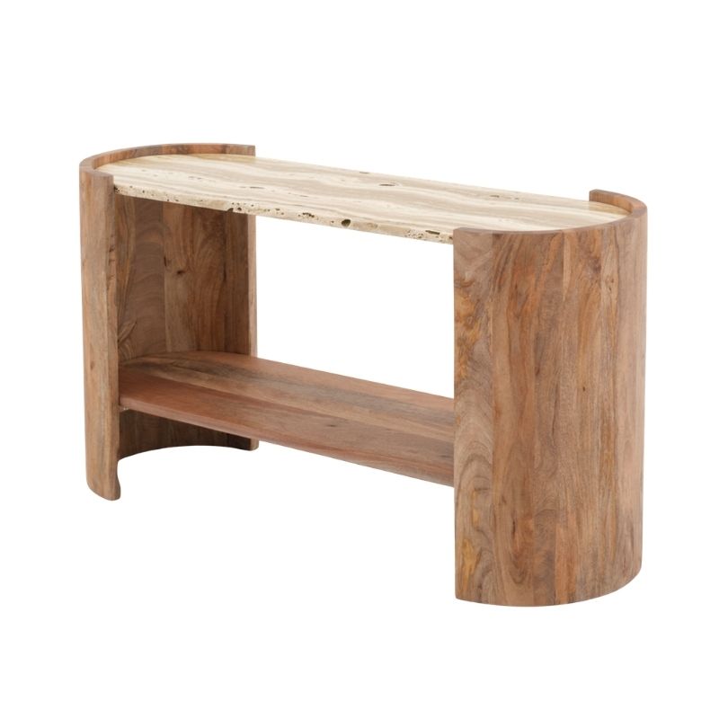1006 Console Table Travertine Stone Mango Wood - Image 1
