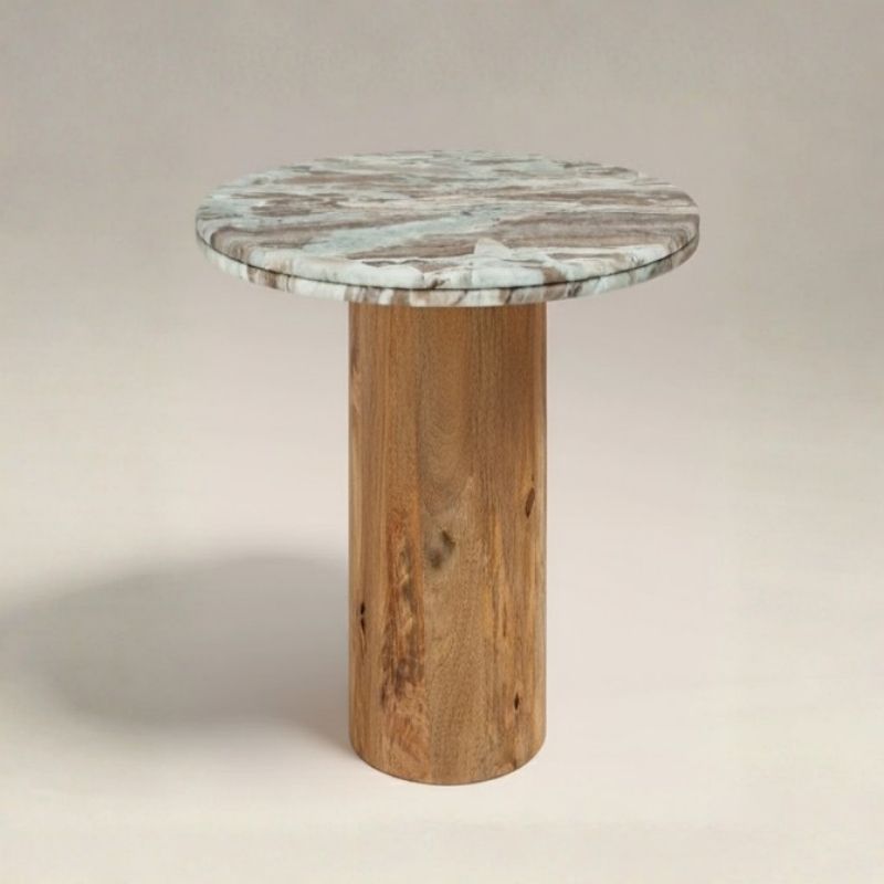 1008 End Table In Sawar Marble & Mango Wood - Image 1