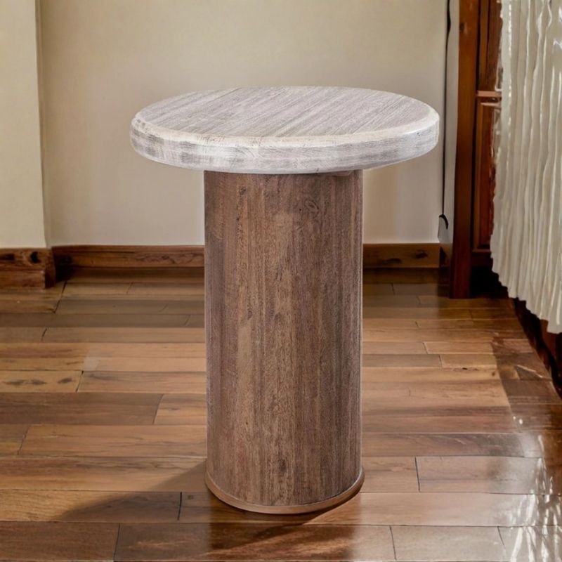 1010 End Table In Mango Wood Brown & Lime Finish - Image 1