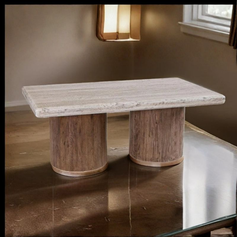 1012 Coffee Table In Mango Wood Brown & Lime Finish - Image 1