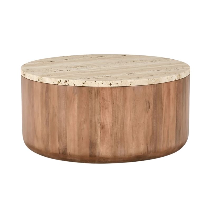 1016 Coffee Table In Travertine Stone And Mango Wood - Image 1