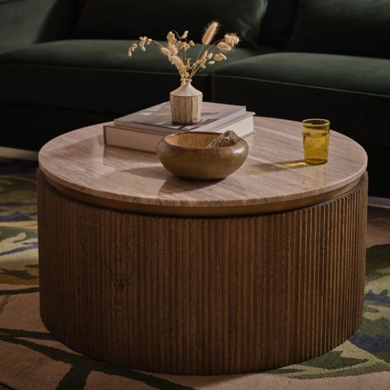 1017 Coffee Table In Travertine Stone And Mango Wood - Image 1