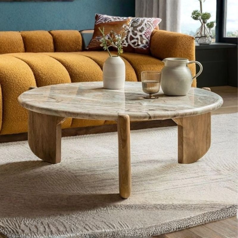 1021 Coffee Table In Sawar Marble & Mango Wood - Image 1