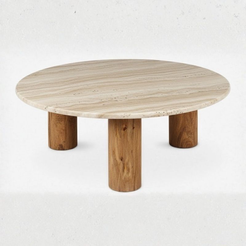 1022 Coffee Table In Travertine Stone & Mango Wood - Image 1