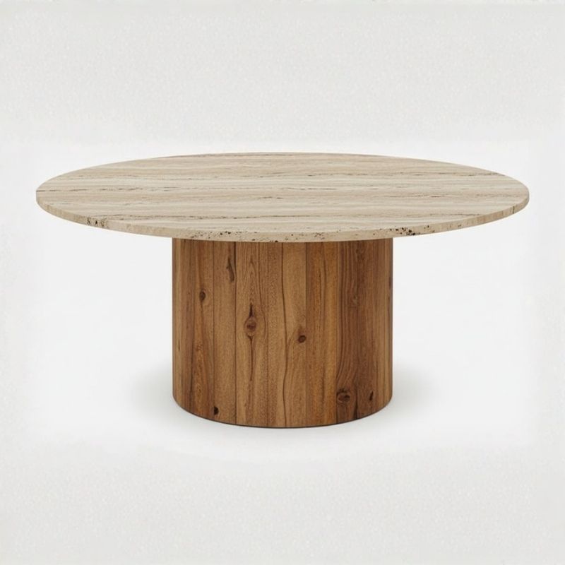 1024 Coffee Table In Travertine Stone & Acacia Wood - Image 1