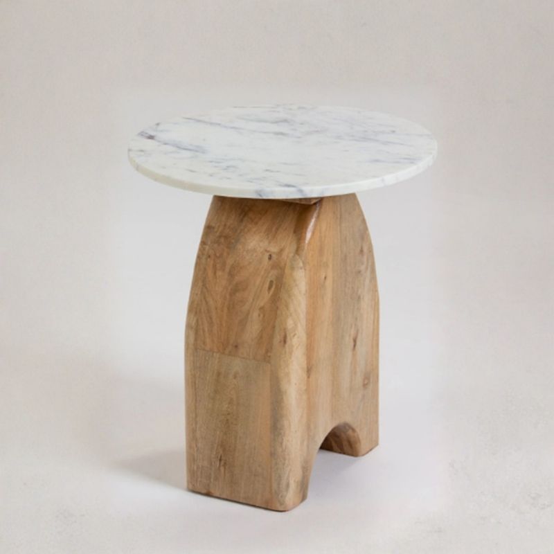 1027 End Table In White Marble & Wood Pendent Base - Image 1