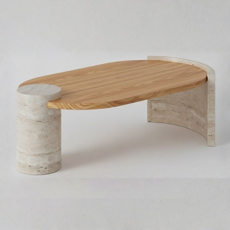 1031 Coffee Table In White Marble & Acacia Wood - Image 1
