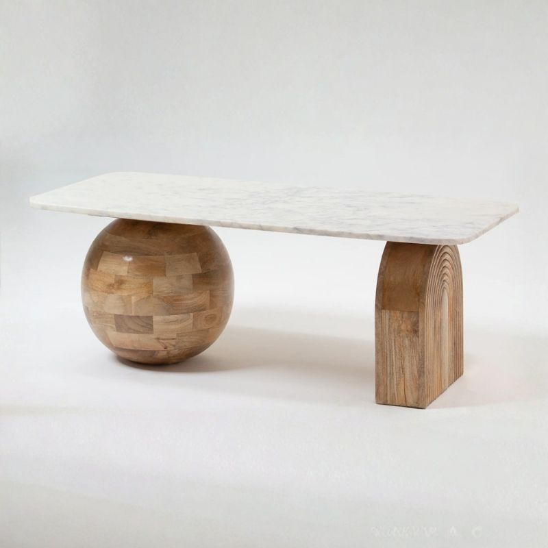 1032 Coffee Table In White Marble & Mango Wood Base - Image 1