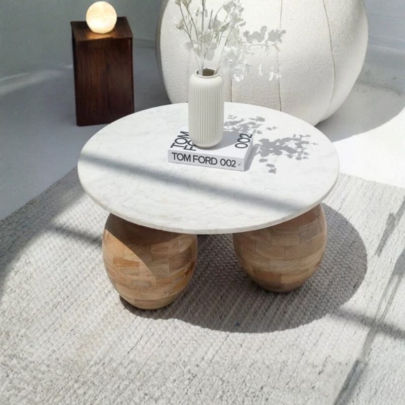 1039 Coffee Table In White Marble & Mango Wood Base - Image 1