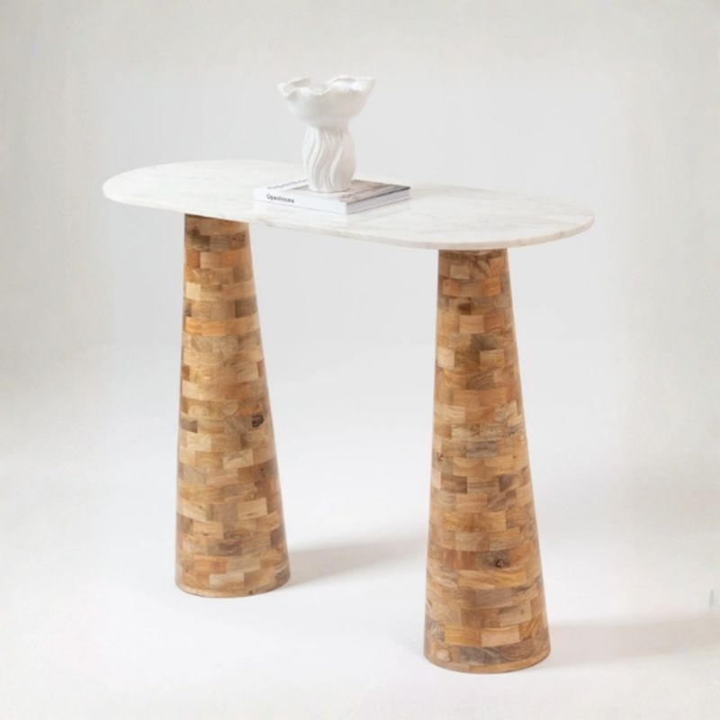 1040 Console Table In White Marble & Mango Wood Base - Image 1
