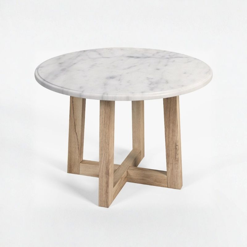 1051 Coffee Table In White Marble & Mango Wood Base - Image 1