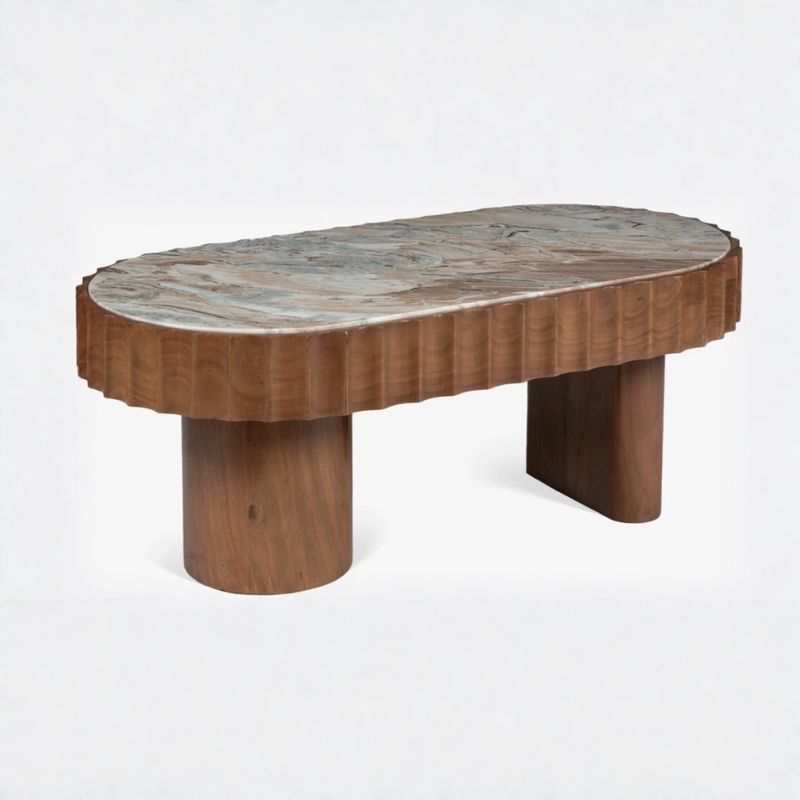 1055 Coffee Table In Sawar Marble & Mango Wood - Image 1