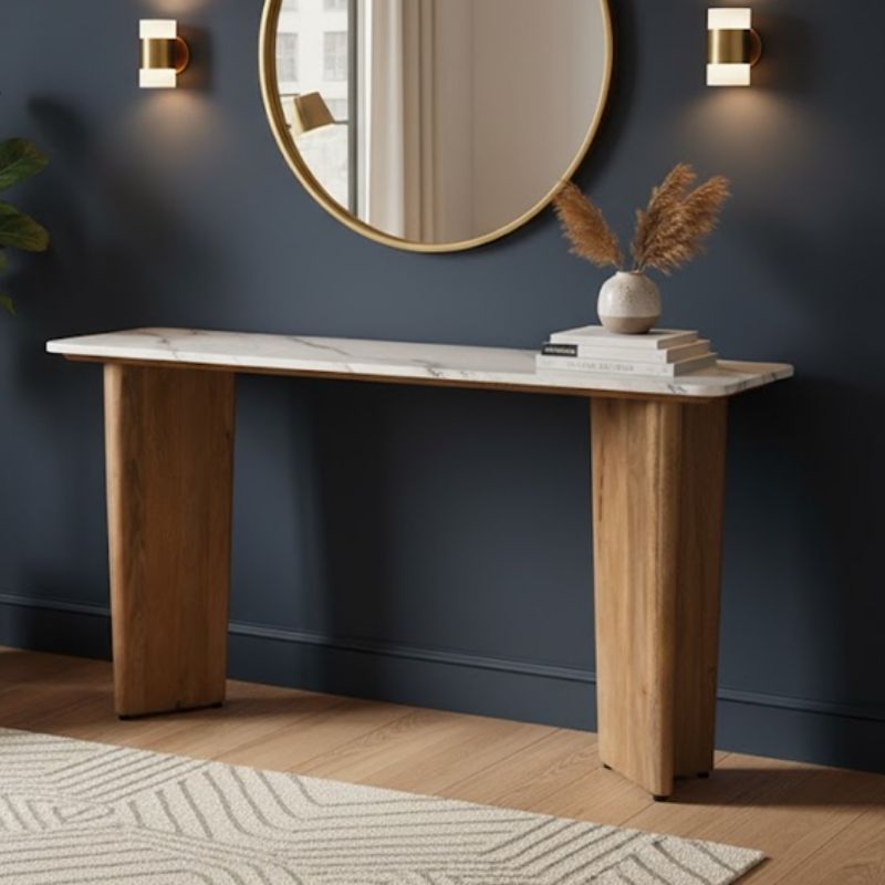 1063 Console Table In White Marble & Mango Wood Base - Image 1