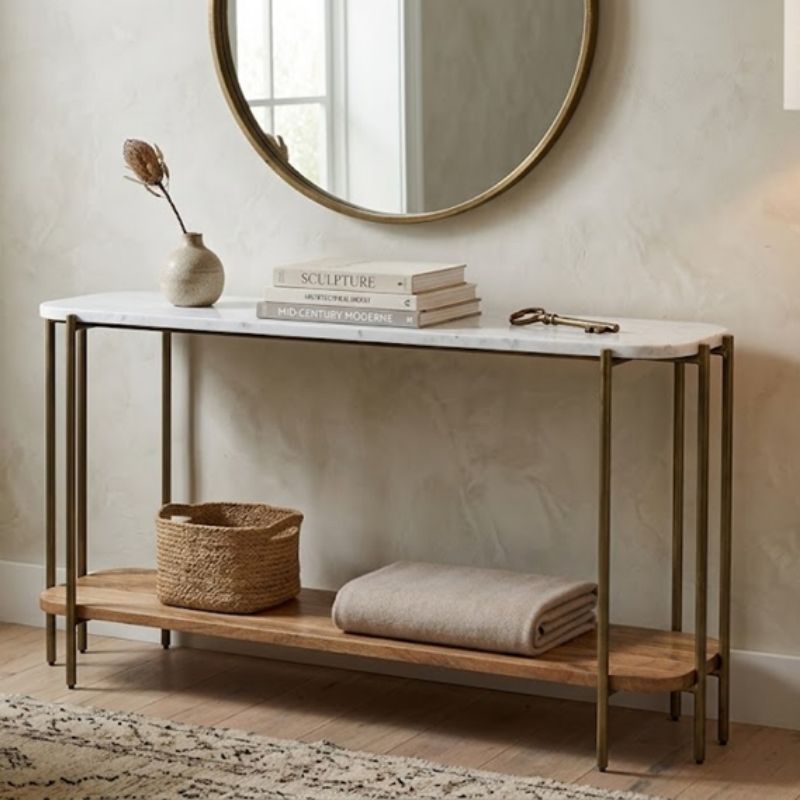 1065 Console Table In White Marble & Iron Base - Image 1