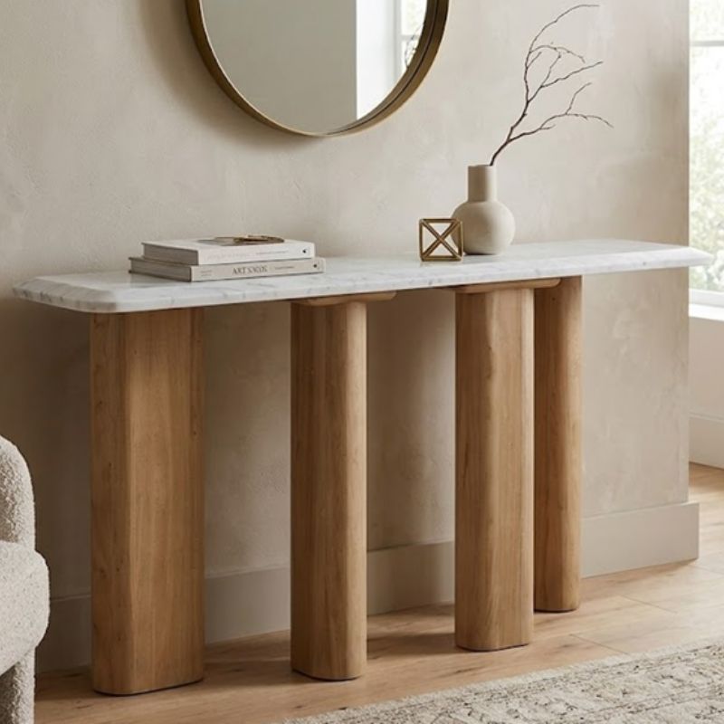 1066 Console Table In White Marble & Mango Wood Base - Image 1