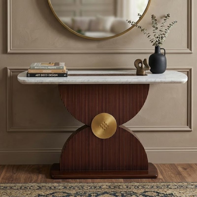 1067 Console Table In White Marble & Mango Wood Base - Image 1