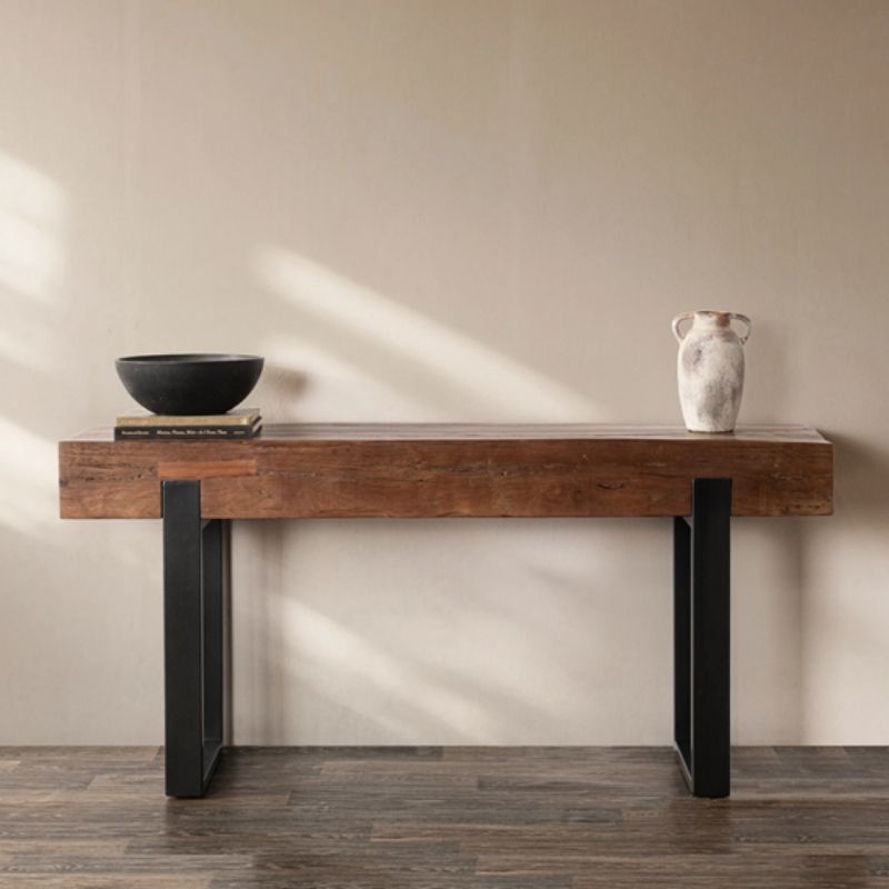1068 Console Table In Teak Wood & Iron Base - Image 1