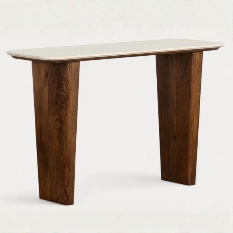 1069 Console Table In White Marble & Mango Wood Base - Image 1