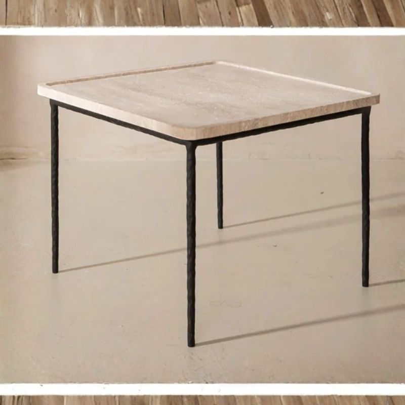 2016 Artisan Travertine Metal Coffee Table - Image 1