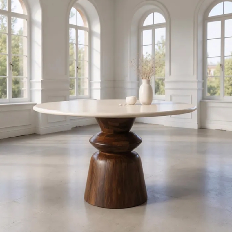 4 White Marble Dining Table Round Base - Image 1