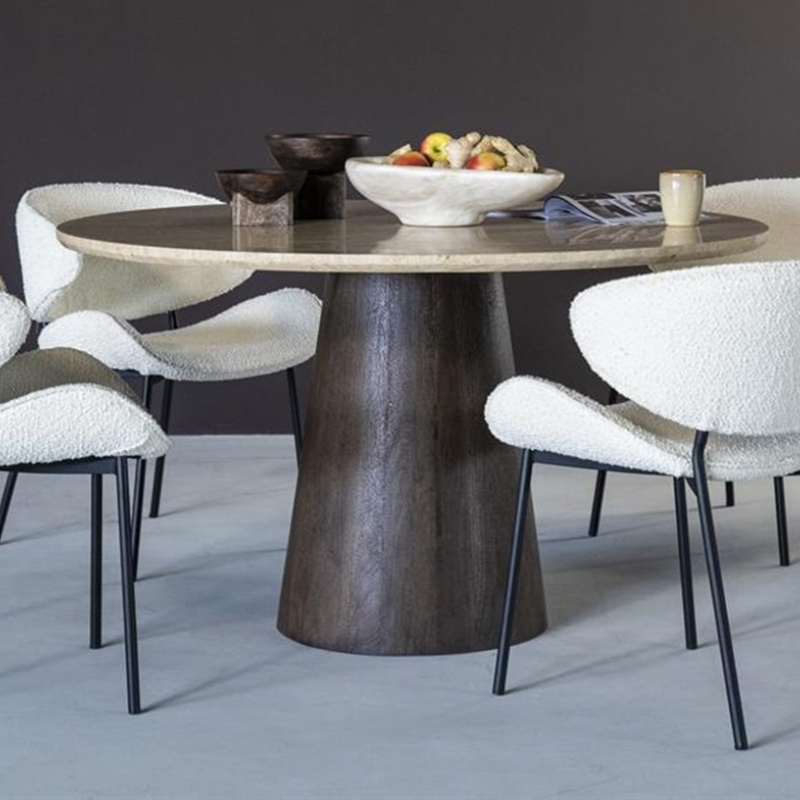 6053 Travertine Marble Dining Table Cylinder Base - Image 1